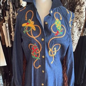 Embroidered Denim Western vintage dress